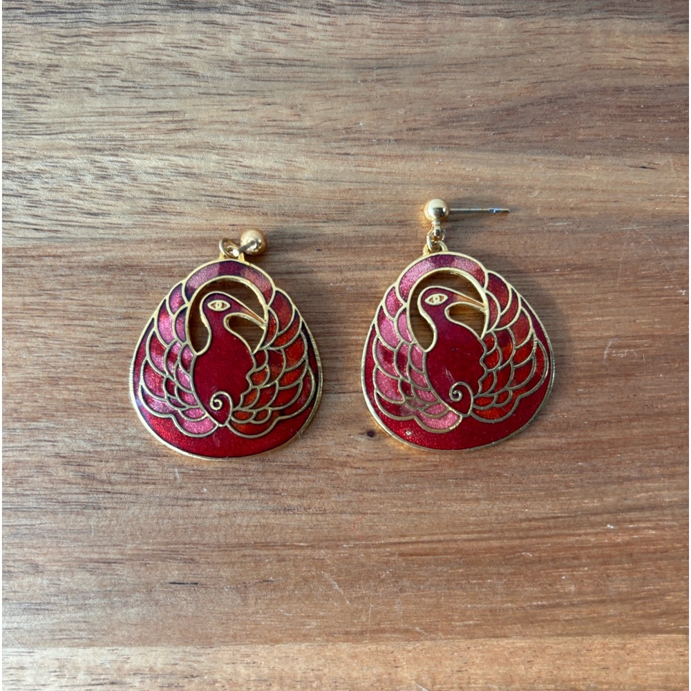 Vintage Jon St. Paul Cloisonné Peacock Earrings